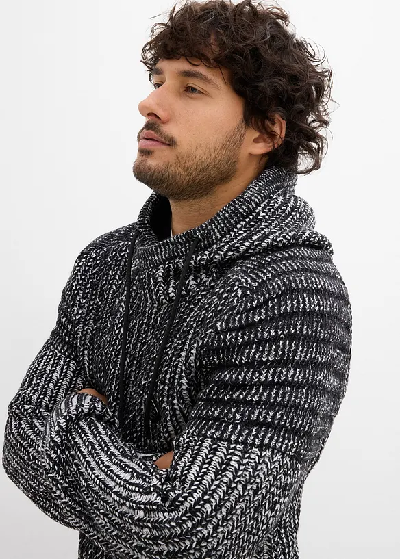 Pull en grosse maille à capuche et détails motard, bonprix