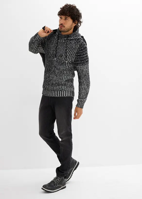 Pull en grosse maille à capuche et détails motard, bonprix