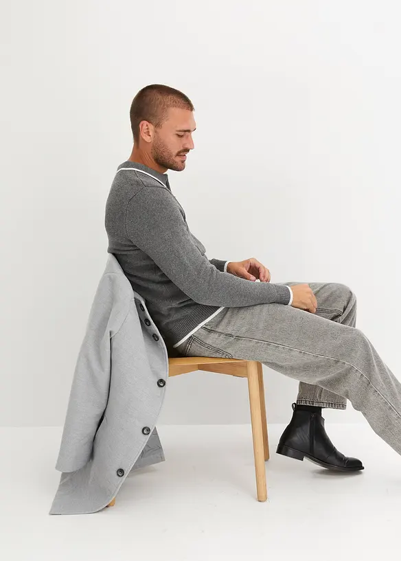 Pull col polo en coton recyclé majoritaire, bonprix