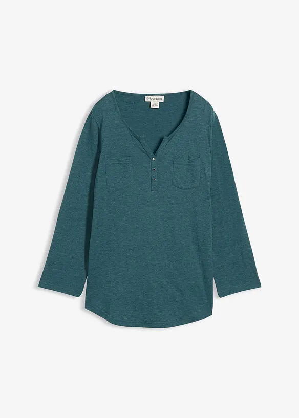 T-shirt col tunisien boutonn&eacute; &agrave; manches longues, bonprix