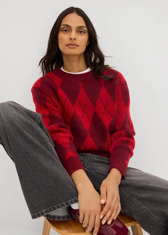 Pull à losanges en fine maille, bonprix