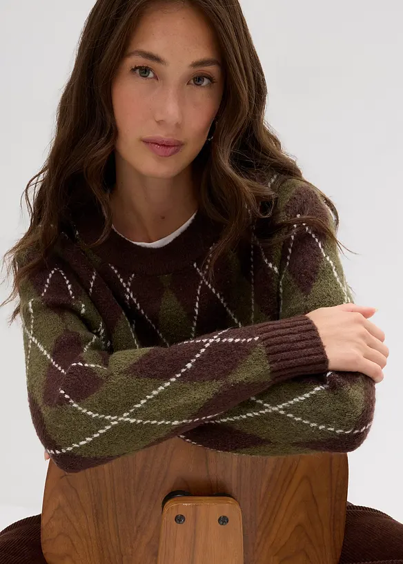 Pull à losanges en fine maille, bonprix