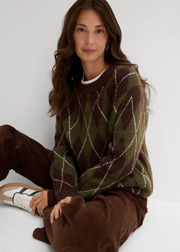 Pull à losanges en fine maille, bonprix