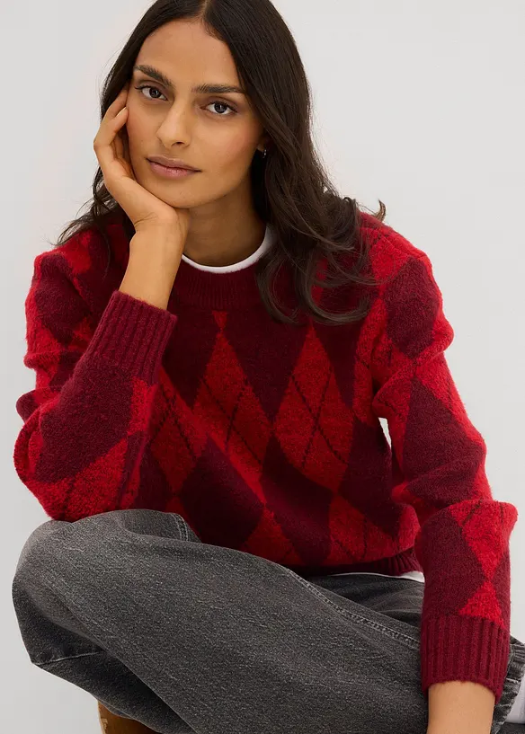 Pull à losanges en fine maille, bonprix