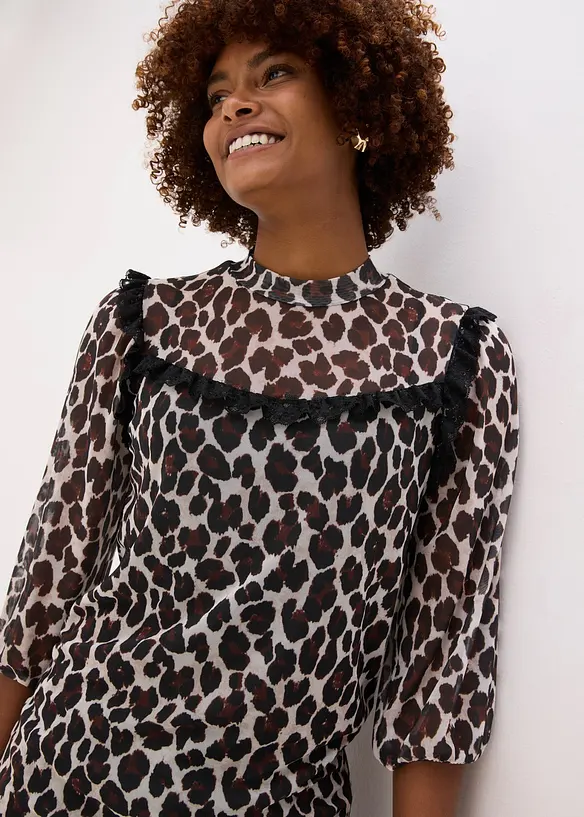 T-shirt en mesh doux et dentelle, bonprix