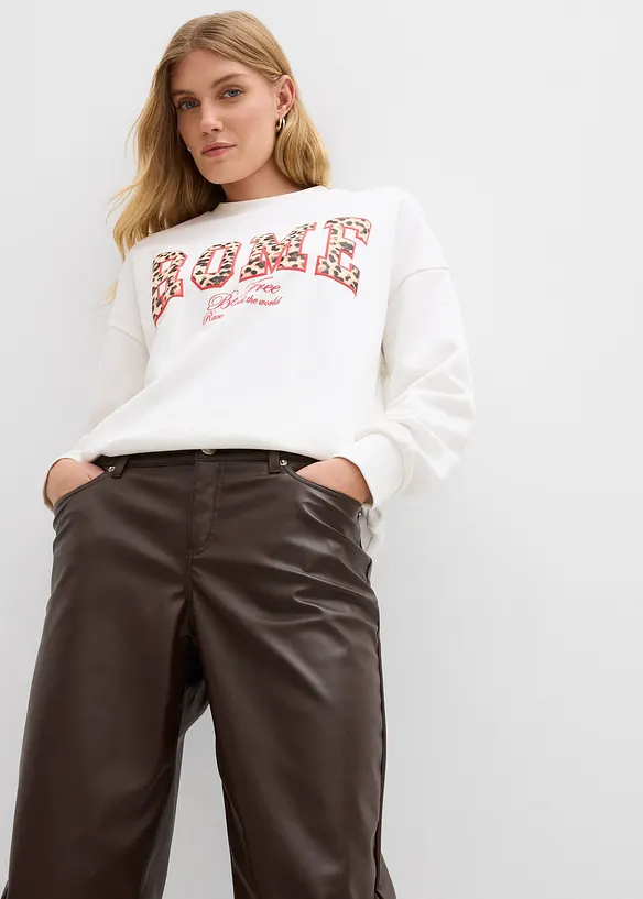 Pantalon barrel enduit, taille mi-haute, bonprix