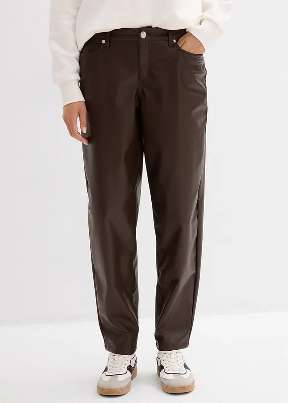 Pantalon barrel enduit, taille mi-haute, bonprix