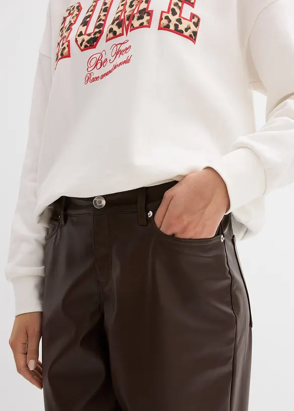 Pantalon barrel enduit, taille mi-haute, bonprix