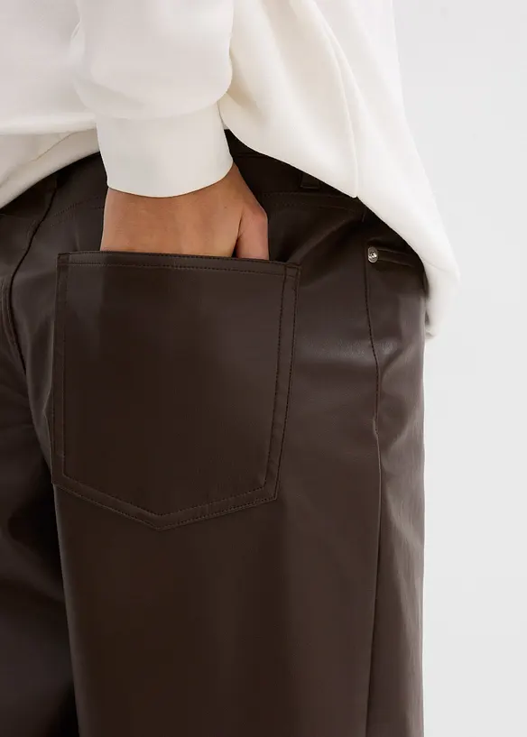 Pantalon barrel enduit, taille mi-haute, bonprix