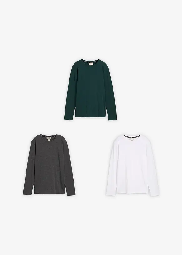 Lot de 3 T-shirts manches longues coton, bonprix