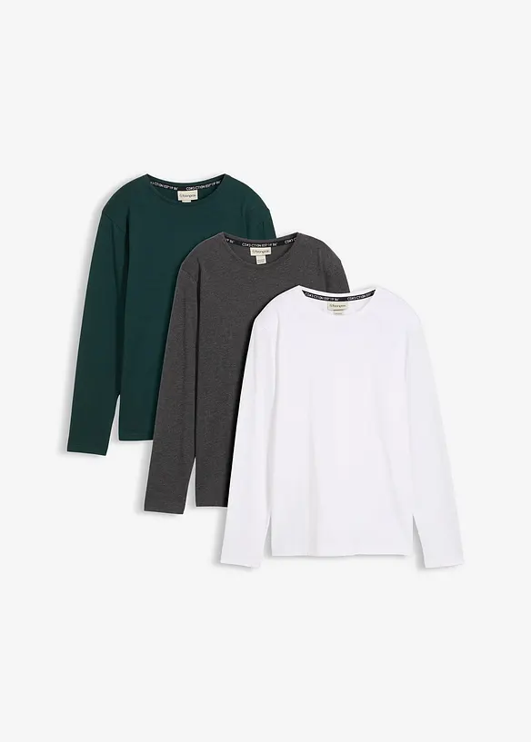 Lot de 3 T-shirts manches longues coton, bonprix