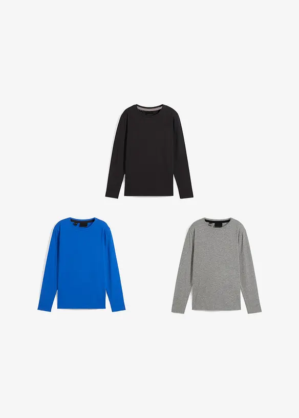 Lot de 3 T-shirts manches longues coton, bonprix