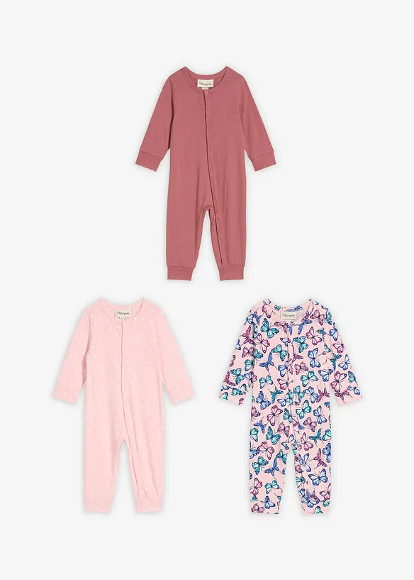 Lot de 3 combinaisons bébé 100% coton, bonprix