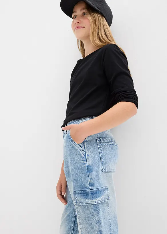 Jean baggy poches cargo, taille mi-haute, bonprix