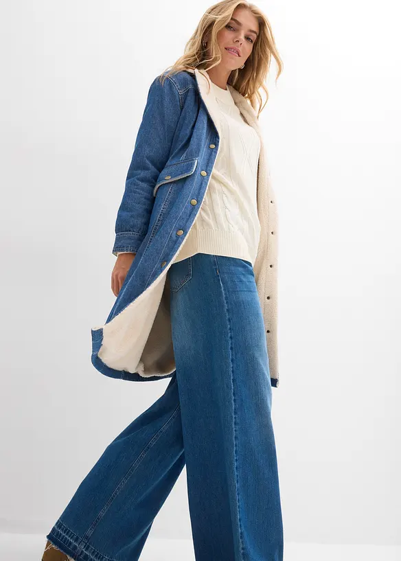 Manteau rembourré en denim, doublé sherpa, bonprix