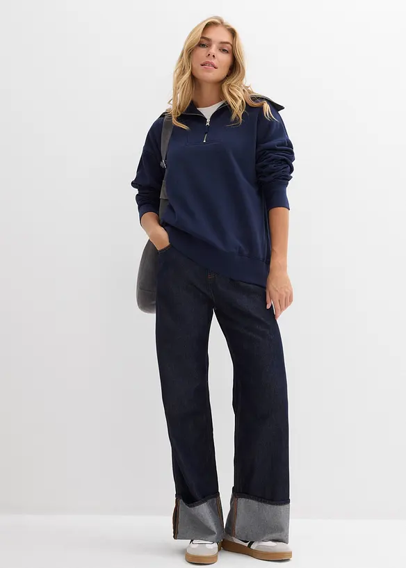 Sweat col camionneur en coton mélangé, bonprix