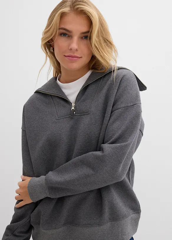 Sweat col camionneur en coton mélangé, bonprix