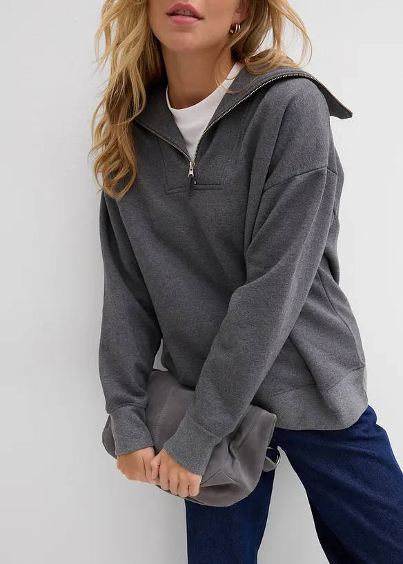 Sweat col camionneur en coton mélangé, bonprix