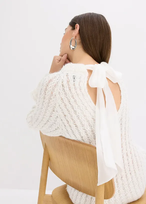 Robe courte en maille à nœud en satin, légèrement transparente, bonprix