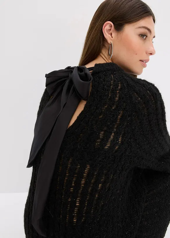 Robe courte en maille à nœud en satin, légèrement transparente, bonprix