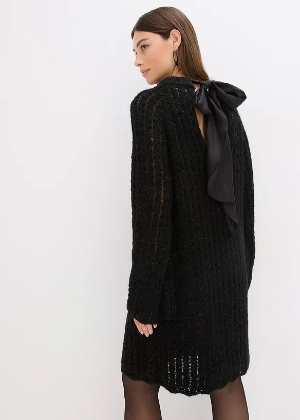 Robe courte en maille à nœud en satin, légèrement transparente, bonprix