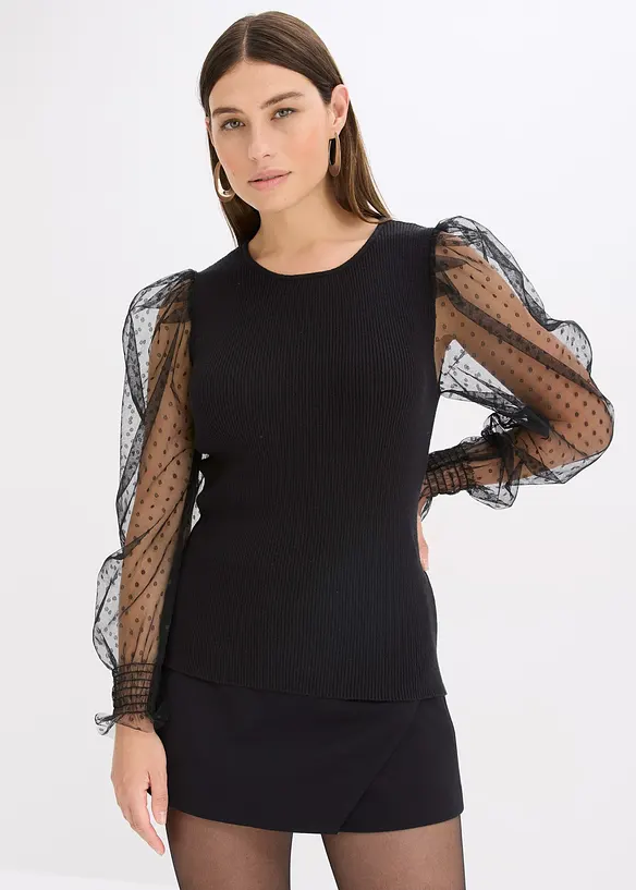 Pull en fine maille avec manches en mesh, bonprix