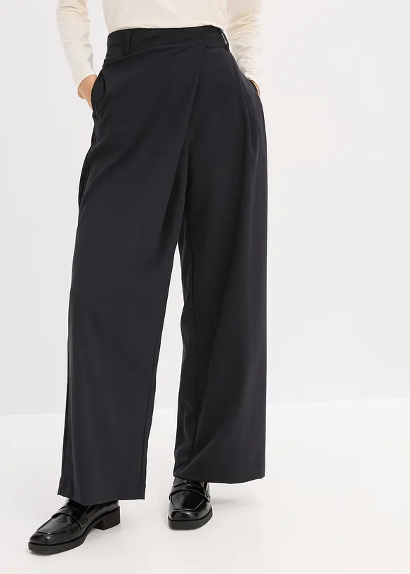 Pantalon large à pinces et fermeture croisée, bonprix