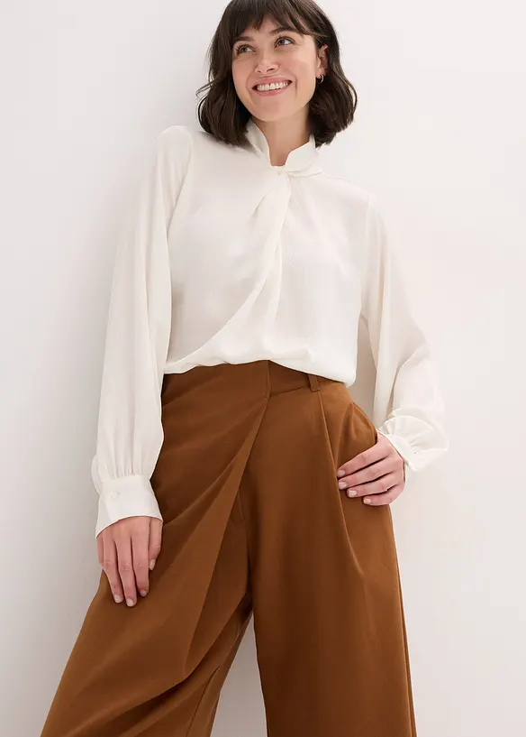 Pantalon large à pinces et fermeture croisée, bonprix