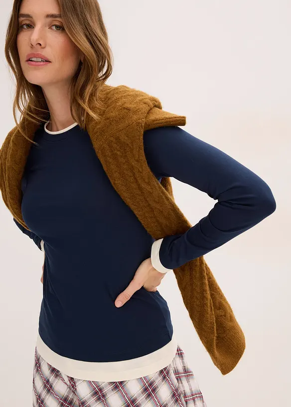 T-shirt manches longues en coton mélangé, bonprix