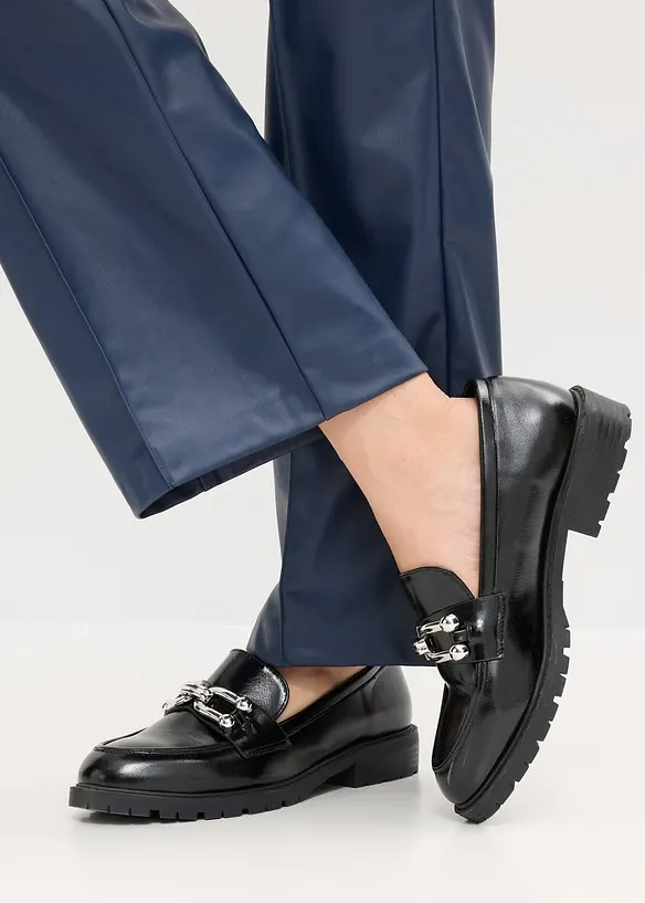 Pantalon enduit avec passepoil, droit, bonprix