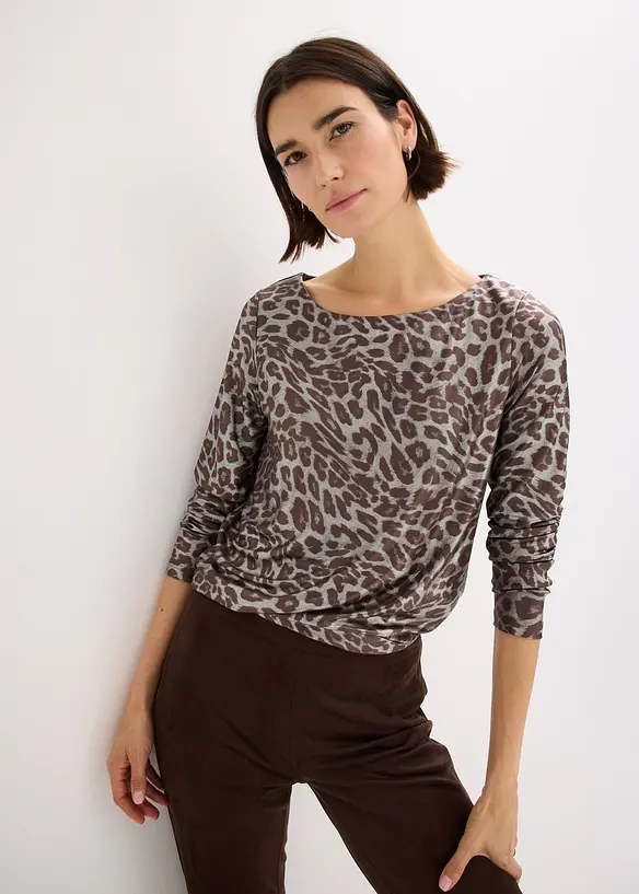 T-shirt à imprimé léopard brillant, bonprix