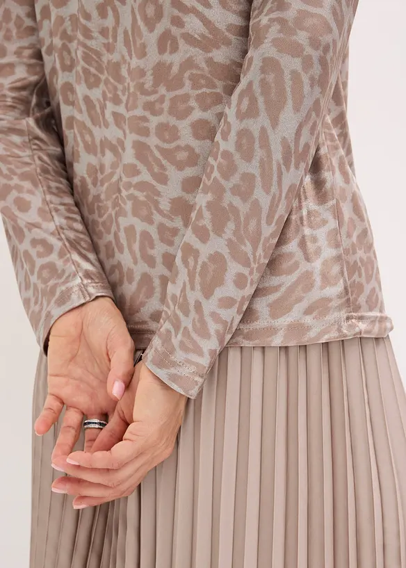 T-shirt à imprimé léopard brillant, bonprix