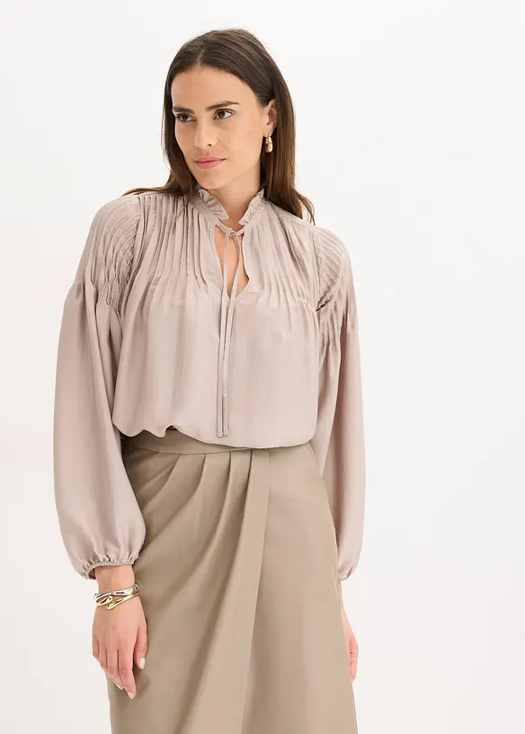 Tunique en satin brillant avec plis religieuse, bonprix