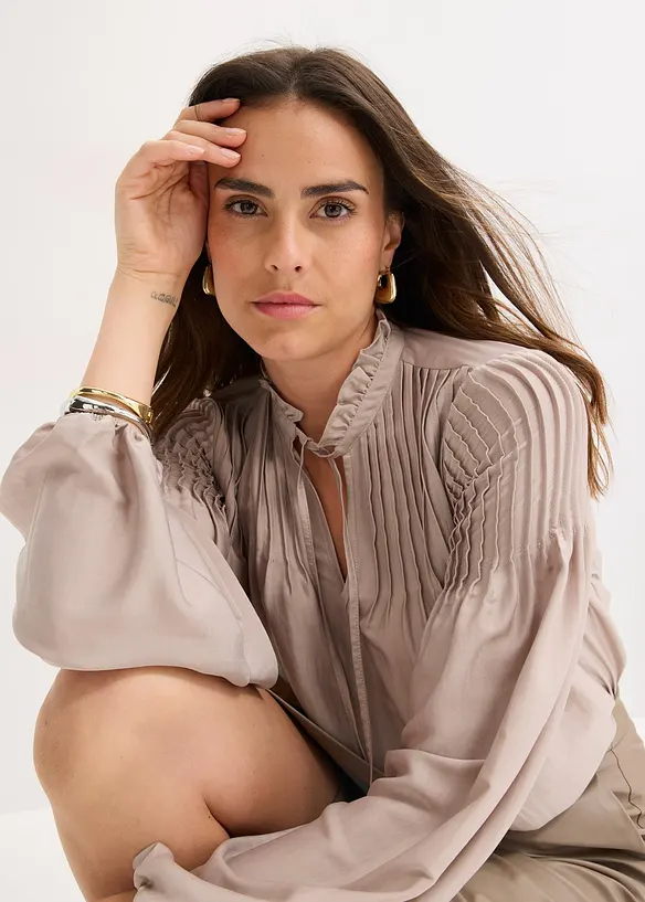 Tunique en satin brillant avec plis religieuse, bonprix