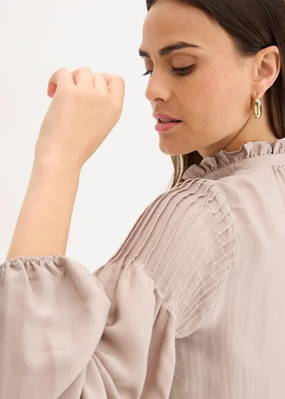 Tunique en satin brillant avec plis religieuse, bonprix