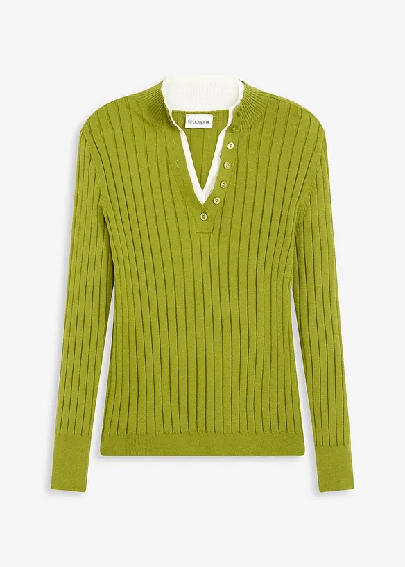 Pull côtelé effet superposé, viscose majoritaire, bonprix