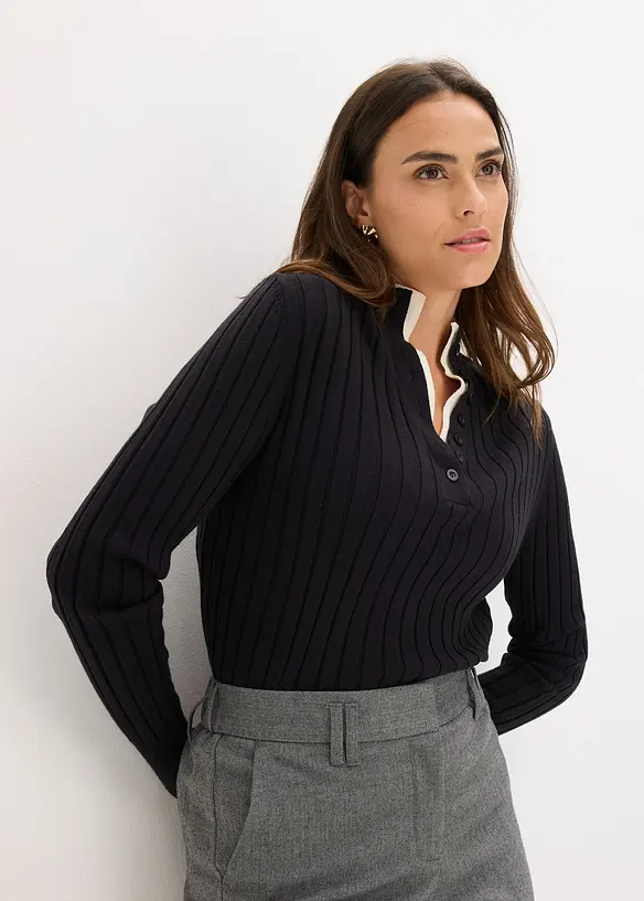 Pull côtelé effet superposé, viscose majoritaire, bonprix