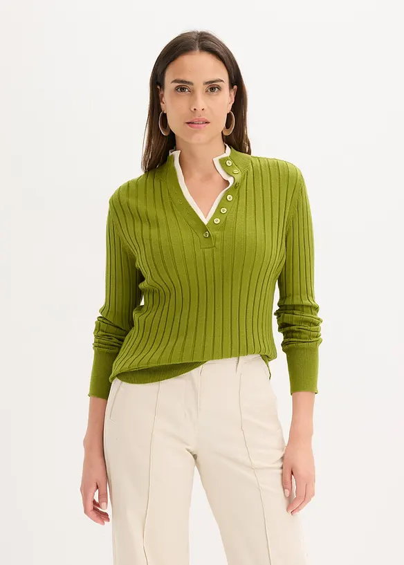 Pull côtelé effet superposé, viscose majoritaire, bonprix