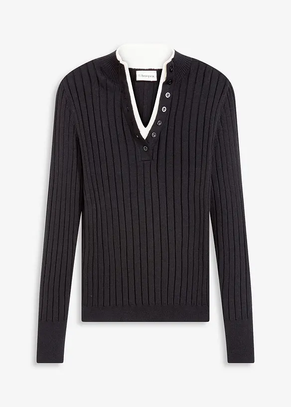 Pull côtelé effet superposé, viscose majoritaire, bonprix