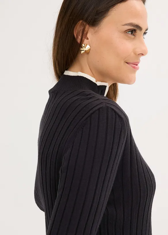 Pull côtelé effet superposé, viscose majoritaire, bonprix