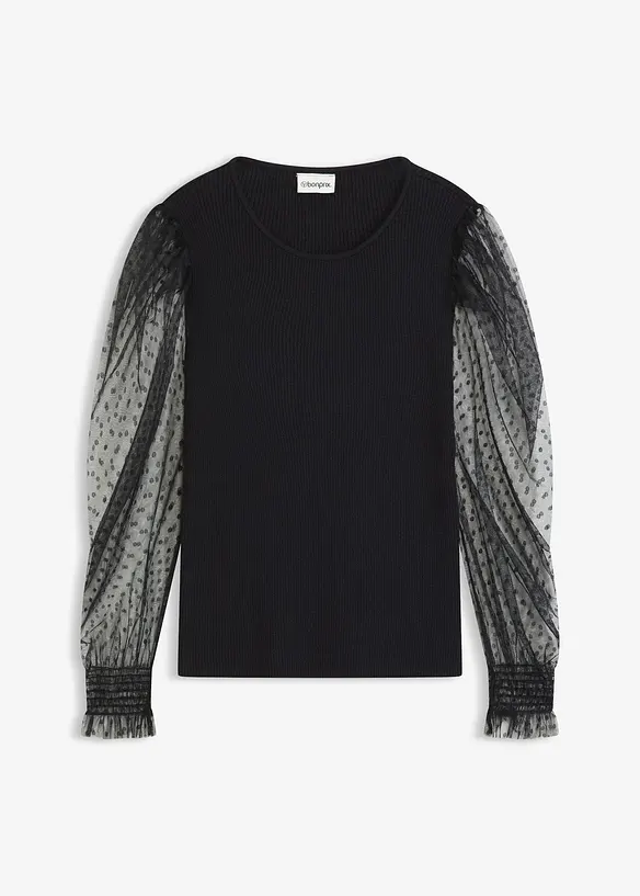 Pull en fine maille avec manches en mesh, bonprix