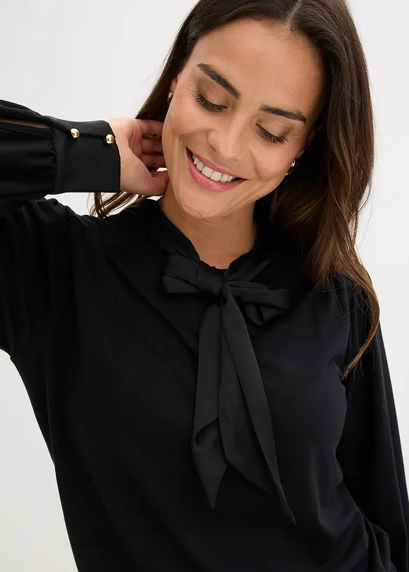 T-shirt &agrave; lavalli&egrave;re en satin, bonprix