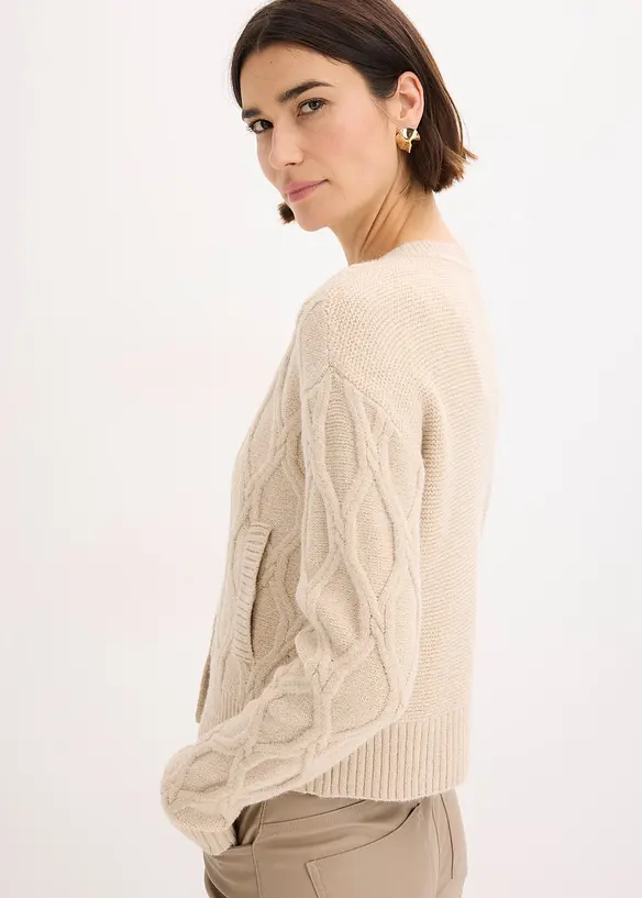 Veste bomber en maille torsadée avec laine, bonprix