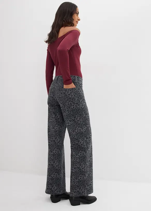 Pantalon large en twill imprimé léopard, bonprix