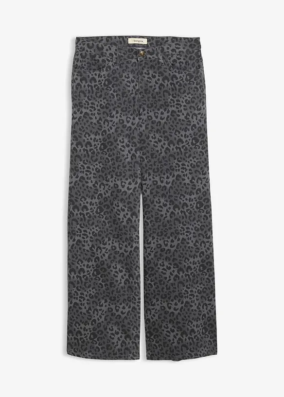 Pantalon large en twill imprimé léopard, bonprix
