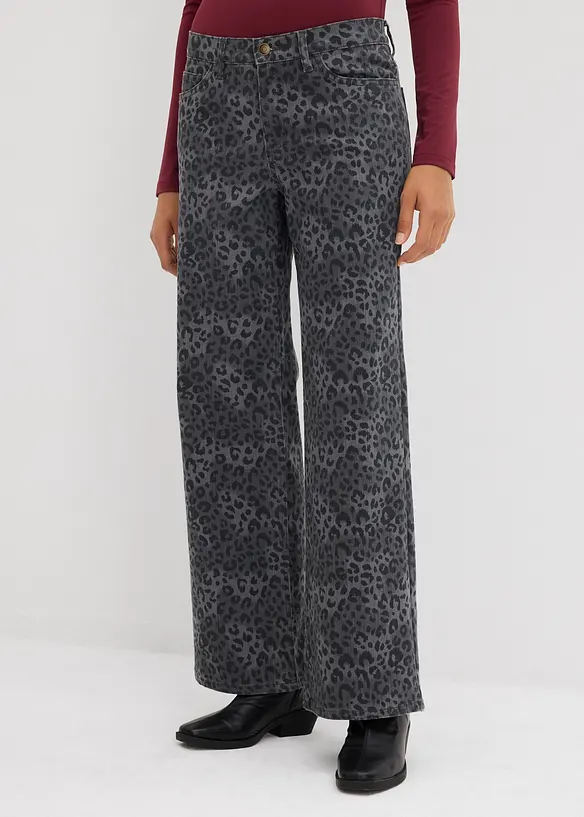 Pantalon large en twill imprimé léopard, bonprix