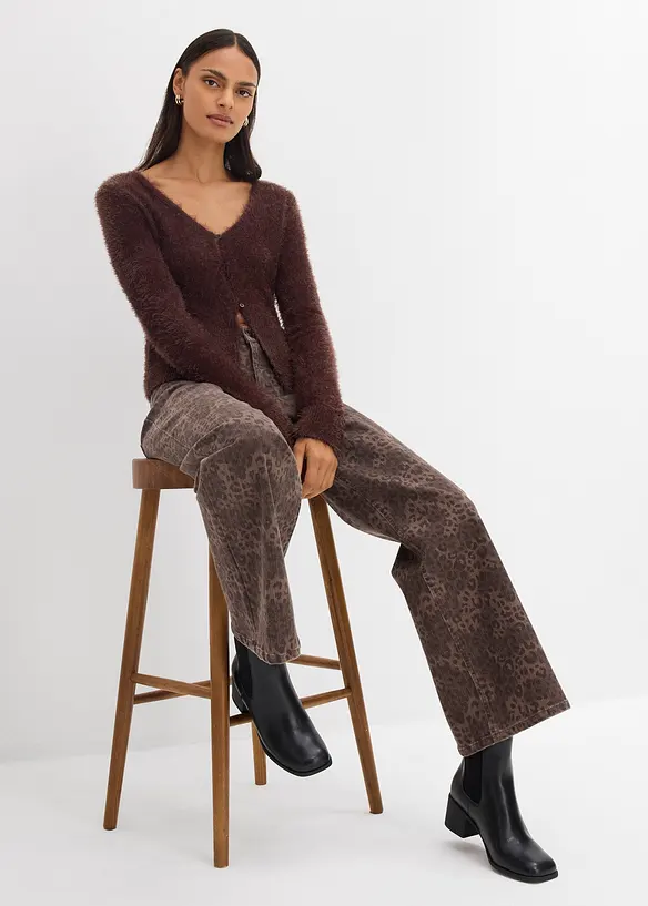 Pantalon large en twill imprimé léopard, bonprix