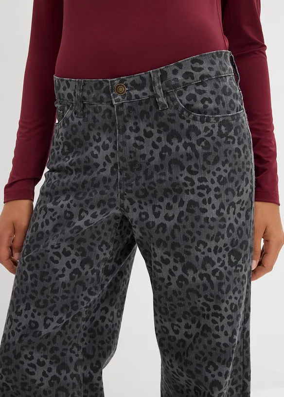 Pantalon large en twill imprimé léopard, bonprix