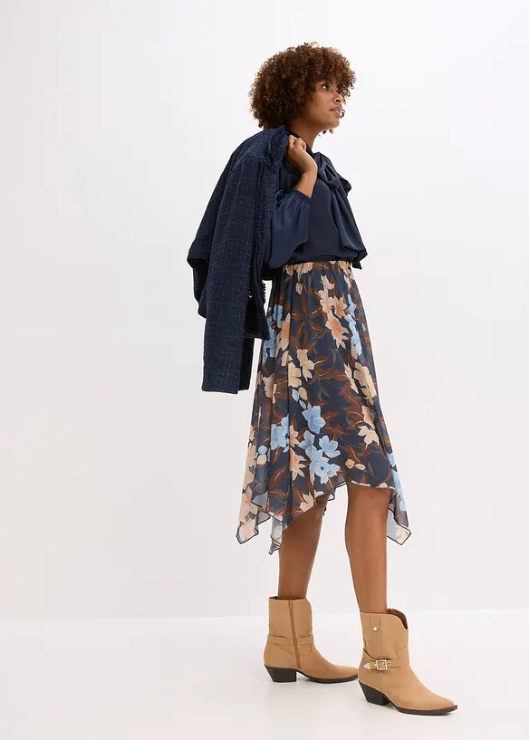 Jupe midi asymétrique en mousseline, bonprix