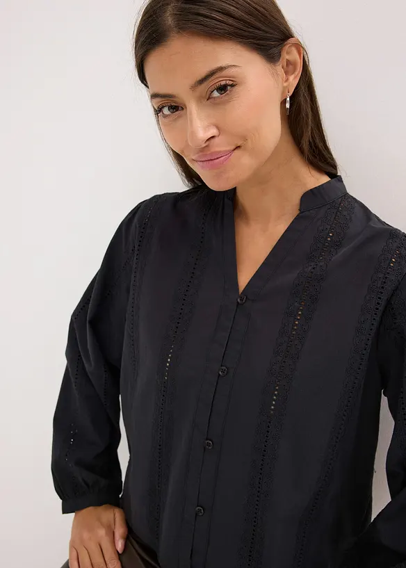 Chemisier en coton avec broderies anglaises, bonprix